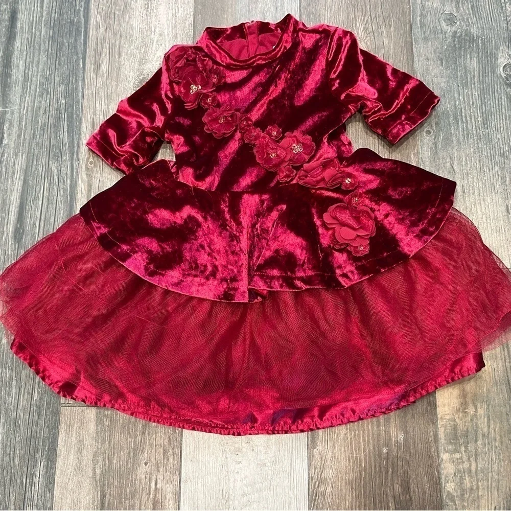 Disney Store Belle Red Velvet Holiday Special Dress Costume Beauty & Beast Sz 3